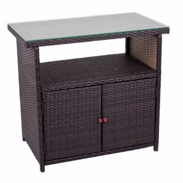 Garden Pleasure Sideboard PADUA 90x50cm Alu und Kunststoff Coffee mit Glasplatte - Rattan-Optik