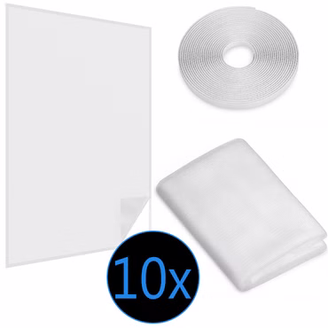 Fliegengitter Fenster 10er Sparset Fliegennetz Polyester 5,6 m Klettband Moskitonetz durchsichtig individuell kürzbar