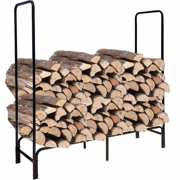 Kaminholzregal Schwarz inkl. Abdeckung - Brennholzregal aus Metall für bis zu 150 kg Holz