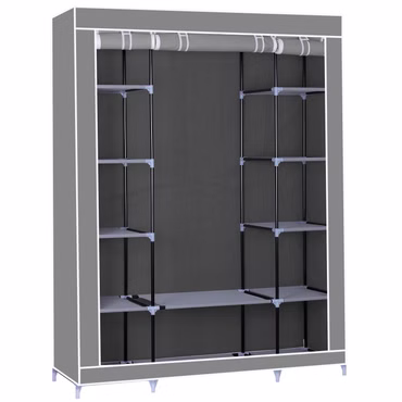 Kleiderschrank FlexStorage - Faltbar, Tragbar, Stabil, Rostfrei - Komfort Faltschrank - Stoffschrank mit Kleiderstange, Farbe: Grau, Größe: 175 x 150 x 45 cm
