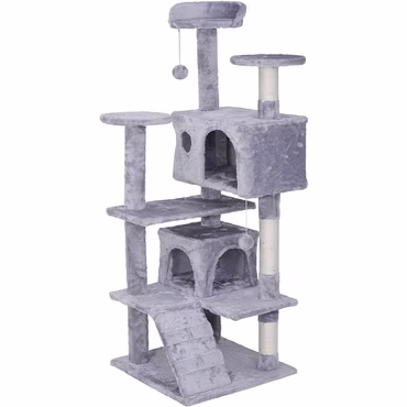 Katzen Kratzbaum Luzifer 134 cm Grau - Deluxe Katzenbaum mit Katzenhöhlen, Plattformen, Katzenspielzeug und Sisal Kratzsäule