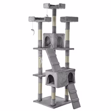 Katzen Kratzbaum Diego 170 cm Grau - Deluxe Katzenbaum mit Katzenhöhlen, 3 Plattformen und Sisal Kratzsäule