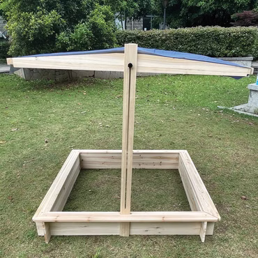 Sandkasten mit verstellbarem Sonnenschutz 126x118,5x115 cm - Holz - Schutz vor Verunreinigungen, Outdoor Spielkasten