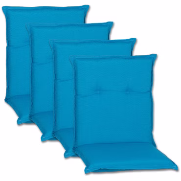 Niedriglehner Auflagen Piemont - Polsterauflage mit Halteband & Bindebändern, Dessin: Türkis / Aqua, Größe: 4x Niedriglehnerauflage