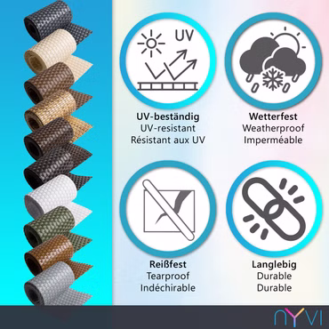 Polyrattan Balkon Sichtschutz Privafence - Balkonbespannung mit Metallösen - UV-fest, Wetterfest, 100% Blickdicht, Farbe: Weiß RD07, Größe: 90x500 cm