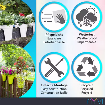 Blumenkasten mit Halterung Flowerclip für Geländer 3er Set - Pflanzkasten für Balkongeländer - Recycelter Kunststoff, Farbe: Anthrazit