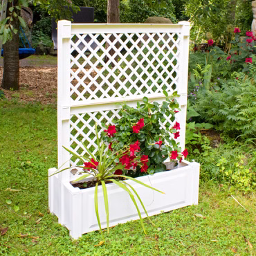 Pflanzkasten NYVIGreen 100x43x140 cm 110 Liter mit Zentralspalier - Pflanzkübel aus wetterfestem & recyceltem Kunststoff, Farbe: Weiß