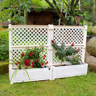 Pflanzkasten NYVIGreen 100x43x140 cm 110 Liter mit Zentralspalier 2er Set - Pflanzkübel aus wetterfestem & recyceltem Kunststoff, Farbe: Weiß