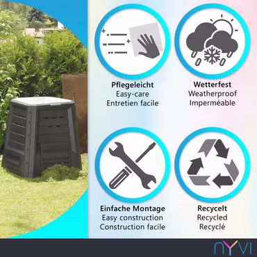 Gartenkomposter NYVIGreen 87x75x75 cm 340 Liter - Thermokomposter aus wetterfestem & recyceltem Kunststoff