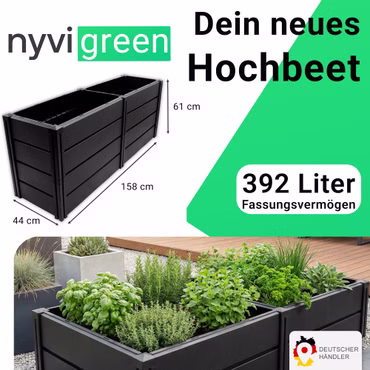 Hochbeet NYVIGreen - Gartenbeet aus wetterfestem & recyceltem Kunststoff - Pflanzenbeet, Ausführung: XL 158x44x61cm 392 Liter