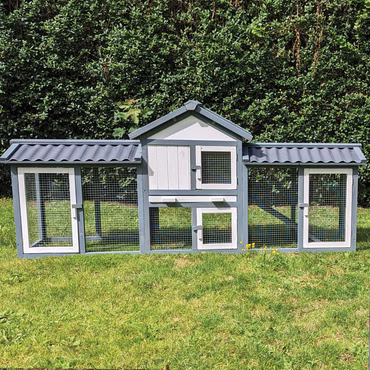 Hasenstall Picasso mit Auslauf - Grau - XXL Kleintierstall mit Gehege - PVC Dach - Winterfest & Wetterfest für Draußen