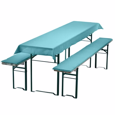 Bierbankauflagen Set NYVIGala 3 teilig - Auflagen für Bierzeltgarnitur - Tischdecke für Biertisch & Sitzpolster für Bierbänke, Farbe: Aqua, Größe: 240x90 cm