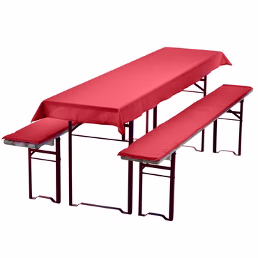 Bierbankauflagen Set NYVIGala 3 teilig - Auflagen für Bierzeltgarnitur - Tischdecke für Biertisch & Sitzpolster für Bierbänke, Farbe: Rot, Größe: 240x90 cm