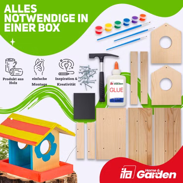 Nistkasten Bastelset zum Zusammenbauen und Bemalen - DIY Bausatz zum Bauen und Malen für Kinder - Bastelset für Jungen & Mädchen, Ausführung: Vogel Futterhaus BirdieBuffet