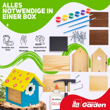Nistkasten Bastelset zum Zusammenbauen und Bemalen - DIY Bausatz zum Bauen und Malen für Kinder - Bastelset für Jungen & Mädchen, Ausführung: Vogelhaus Flyway