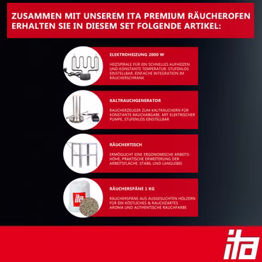 ITA Räucherofen 7000 - Premium Räucherschrank mit 3 Etagen - Legierter Stahl, Sichtfenster & Thermometer - Qualität Made In EU Direkt vom Hersteller , Ausführung: Smoker mit Heizelement + Tisch + Rauchgenerator
