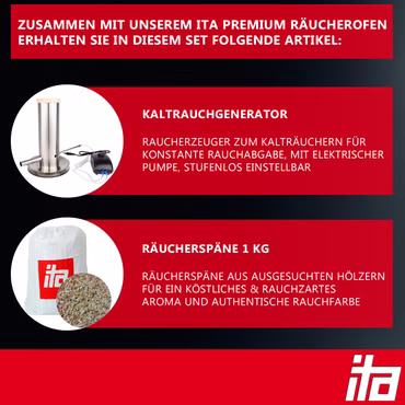 ITA Räucherofen 7000 - Premium Räucherschrank mit 3 Etagen - Legierter Stahl, Sichtfenster & Thermometer - Qualität Made In EU Direkt vom Hersteller , Ausführung: Smoker mit Rauchgenerator
