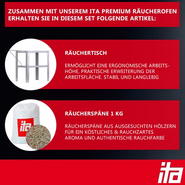 ITA Räucherofen 7000 - Premium Räucherschrank mit 3 Etagen - Legierter Stahl, Sichtfenster & Thermometer - Qualität Made In EU Direkt vom Hersteller , Ausführung: Smoker mit Tisch