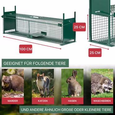 ITA Lebendfalle 5007 100x25x25 cm - Wetterfeste & Zuverlässige Marderfalle mit 2 Eingängen - Fertig Montiert, Bissschutz, Tragegriff 