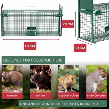 ITA Lebendfalle 5067 61x23x21 cm - Wetterfeste & Zuverlässige Falle für Ratten und Andere Nagetiere - Rattenfalle Marderfalle - Fertig Montiert, Bissschutz, Tragegriff