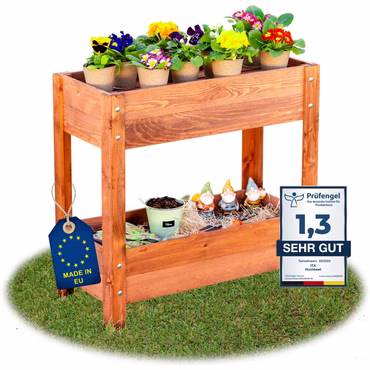 Hochbeet 80x37x78 cm aus Holz - Blumenbeet - Perfekt für Garten, Terrasse, Balkon, Ausführung: 80x37x78 cm 2 Ebenen, Farbe: Braun