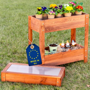 Hochbeet 80x37x78 cm aus Holz - Blumenbeet - Perfekt für Garten, Terrasse, Balkon, Ausführung: 80x37x78 cm 2 Ebenen + Aufsatz, Farbe: Braun