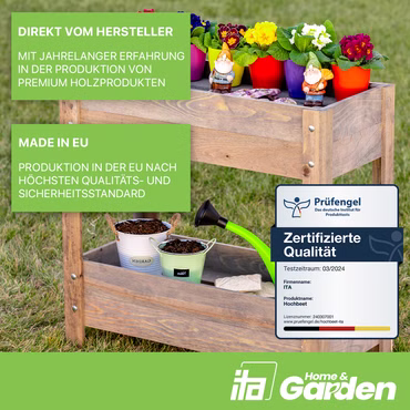 Hochbeet 80x37x78 cm aus Holz - Blumenbeet  - Perfekt für Garten, Terrasse, Balkon, Ausführung: 80x37x78 cm 2 Ebenen, Farbe: Grau