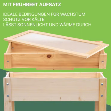 Hochbeet 80x37x78 cm aus Holz - Blumenbeet  - Perfekt für Garten, Terrasse, Balkon, Ausführung: 80x37x78 cm 1 Ebene + Aufsatz, Farbe: Natur