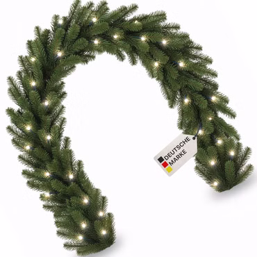 Weihnachtsgirlande Xmas Premium 270 cm mit LED Beleuchtung - Künstliche Voll-PE Spritzguss Girlande - Naturgetreu - Dekogirlande für Weihnachten