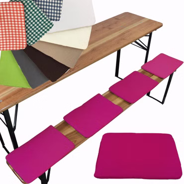 Bierbank Sitzkissen 36x25 cm NYVIGala 4er Set - Komfortable Sitzpolster für Bierbänke - Bierbankkissen mit elastischer Klettband Befestigung, Farbe: Beere