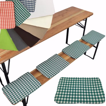 Bierbank Sitzkissen 36x25 cm NYVIGala 4er Set - Komfortable Sitzpolster für Bierbänke - Bierbankkissen mit elastischer Klettband Befestigung, Farbe: Grün Kariert