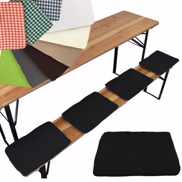 Bierbank Sitzkissen 36x25 cm NYVIGala 4er Set - Komfortable Sitzpolster für Bierbänke - Bierbankkissen mit elastischer Klettband Befestigung, Farbe: Schwarz