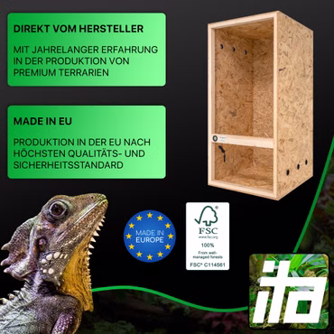 ITA Hochterrarium 60х120х60 cm mit Seitenbelüftung & Integriertem Hygrometer - Holz Terrarium aus OSB-3 Platten - Terrarien für Reptilien, Schlangen, Amphibien - EU Produkt, FSC zertifiziert