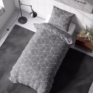 Bettwäsche Set DreamScience Renforcé Design - Atmungsaktiv & Weich - 100% Baumwolle - Mit Reißverschluss, Farbe: Cube, Größe: 200x200 + 2x 80x80 cm