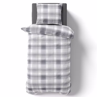 Bettwäsche Set DreamScience Renforcé Design - Atmungsaktiv & Weich - 100% Baumwolle - Mit Reißverschluss, Farbe: Karo-Silber, Größe: 155x220 + 80x80 cm