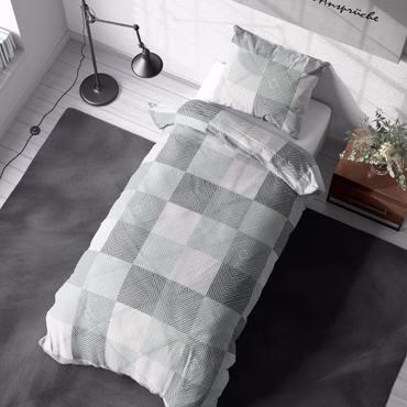 Bettwäsche Set DreamScience Renforcé Design - Atmungsaktiv & Weich - 100% Baumwolle - Mit Reißverschluss, Farbe: Quadro, Größe: 200x200 + 2x 80x80 cm