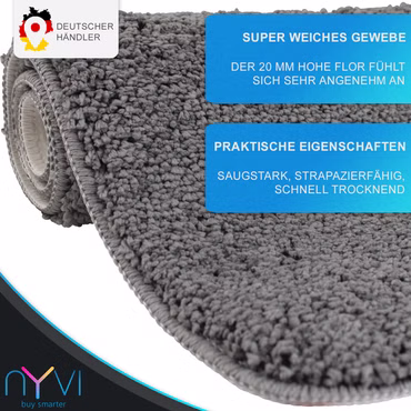 Badematte NYVISpa Lasalle  - Badezimmerteppich - Rutschfest, Saugfähig, Schnell Trocknend, Fußbodenheizung geeignet, Waschbar, Weich, Farbe: Grau, Größe: Badematte Ø 60 cm