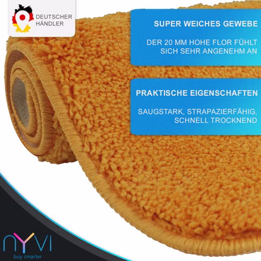 Badematte NYVISpa Lasalle  - Badezimmerteppich - Rutschfest, Saugfähig, Schnell Trocknend, Fußbodenheizung geeignet, Waschbar, Weich, Farbe: Orange, Größe: WC-Vorleger 45x50 cm