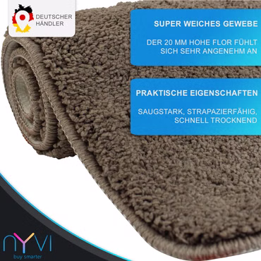Badematte NYVISpa Lasalle  - Badezimmerteppich - Rutschfest, Saugfähig, Schnell Trocknend, Fußbodenheizung geeignet, Waschbar, Weich, Farbe: Taupe, Größe: WC-Vorleger 50x50 cm