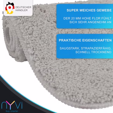 Badematte NYVISpa Lasalle  - Badezimmerteppich - Rutschfest, Saugfähig, Schnell Trocknend, Fußbodenheizung geeignet, Waschbar, Weich, Farbe: Weiß, Größe: Badematte 60x90 cm