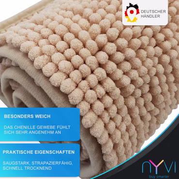 Badematte NYVISpa Chenille Rechteckig - Badezimmerteppich - Rutschfest, Saugfähig, Schnell Trocknend, Fußbodenheizung geeignet, Waschbar, Weich, Farbe: Beige, Größe: Ø 60 cm
