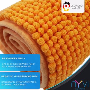Badematte NYVISpa Chenille Rechteckig - Badezimmerteppich - Rutschfest, Saugfähig, Schnell Trocknend, Fußbodenheizung geeignet, Waschbar, Weich, Farbe: Orange, Größe: Ø 60 cm