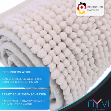 Badematte NYVISpa Chenille Rechteckig - Badezimmerteppich - Rutschfest, Saugfähig, Schnell Trocknend, Fußbodenheizung geeignet, Waschbar, Weich, Farbe: Weiß, Größe: Ø 60 cm
