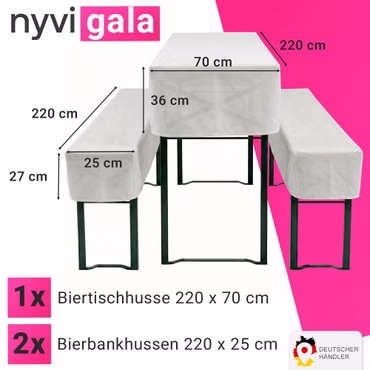 Biertischhussen Set NYVIGala - 3-teiliges Hussen-Set für Bierzeltgarnitur - Tischhusse & 2 Bierbankhussen für 220x25 cm Sitzbänke, Farbe: Anthrazit, Größe: 70x220 cm + 2x 25x220 cm