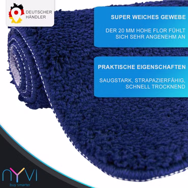 Badematte NYVISpa Lasalle  - Badezimmerteppich - Rutschfest, Saugfähig, Schnell Trocknend, Fußbodenheizung geeignet, Waschbar, Weich, Farbe: Navy, Größe: Badematte Ø 60 cm