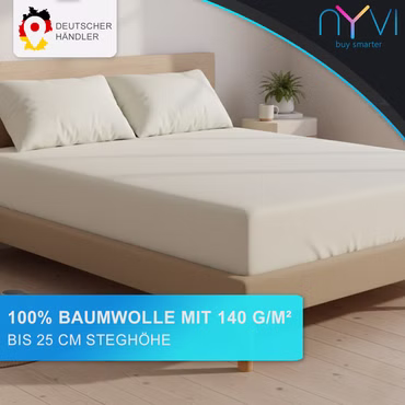 Edel Jersey Spannbettlaken Deluxe für Matratzen bis 25 cm Steghöhe - 100% Baumwolle supergekämmt, 140g/m², Rundumgummizug, Farbe: Türkis, Größe: 90-100 x 200 cm (2er Set)