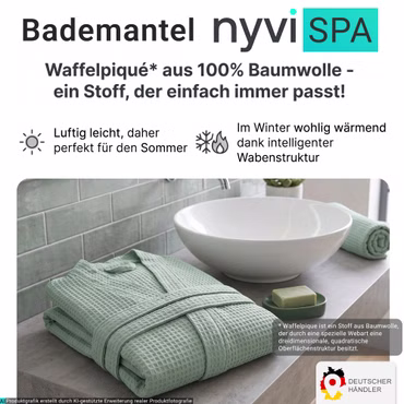 Bademantel NYVISpa Waffelpique - Unisex Saunamantel für Damen & Herren aus 100% Baumwolle - luftig leichter & atmungsaktiv, Farbe: Anthrazit, Größe: XL