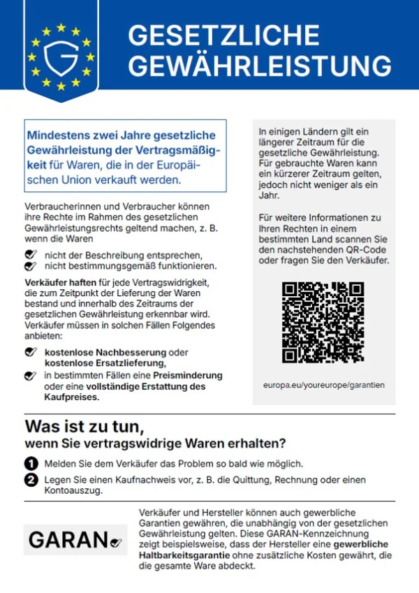 Hinweis zur gesetzlichen Gewaehrleistung