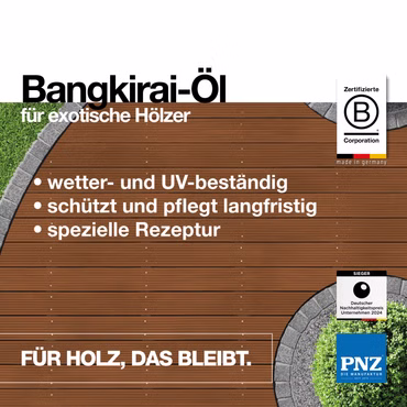 PNZ Bangkirai Öl - für Außen | Nachhaltig hergestellt mit regionalen Rohstoffen | Made in Germany | passend für Holzdeck, Holz-Terrasse, GartenMöbel, Gartenhaus, Zaun PNZ Bangkirai Öl - für Außen | Nachhaltig hergestellt mit regionalen Rohstoffen | Made in Germany | passend für Holzdeck, Holz-Terrasse, GartenMöbel, Gartenhaus, Zaun