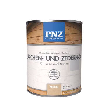 PNZ Lärchen und Zedern Öl für Außen und Innen | Nachhaltig hergestellt mit regionalen Rohstoffen | wasserbasiert | Holz-Terrasse, Gartenmöbel, Gartenhaus, Zaun PNZ Lärchen und Zedern Öl für Außen und Innen | Nachhaltig hergestellt mit regionalen Rohstoffen | wasserbasiert | Holz-Terrasse, Gartenmöbel, Gartenhaus, Zaun